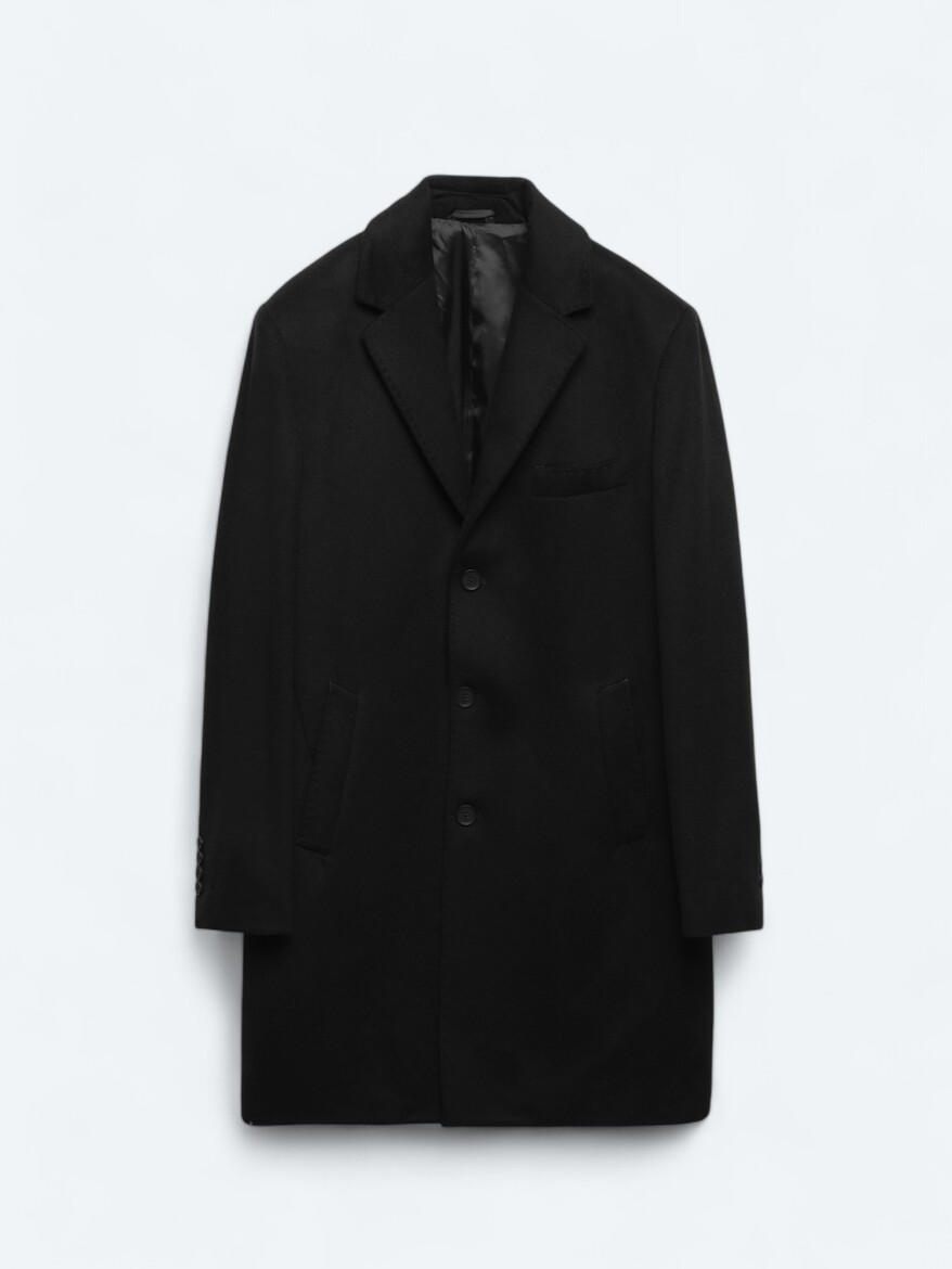 Black Regular Fit Butterfly Collar Classical Weaving Overcoat - 7