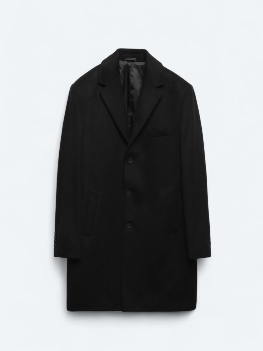 Black Regular Fit Butterfly Collar Classical Weaving Overcoat - 7