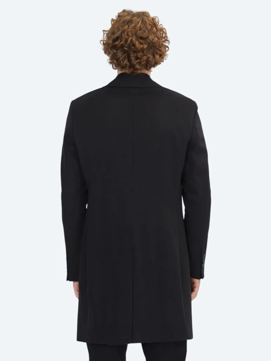 Black Regular Fit Butterfly Collar Classical Weaving Overcoat - 6