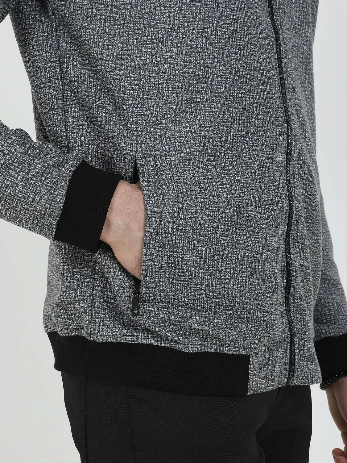 Black Regular Fit Casual Knitting Coat - 3