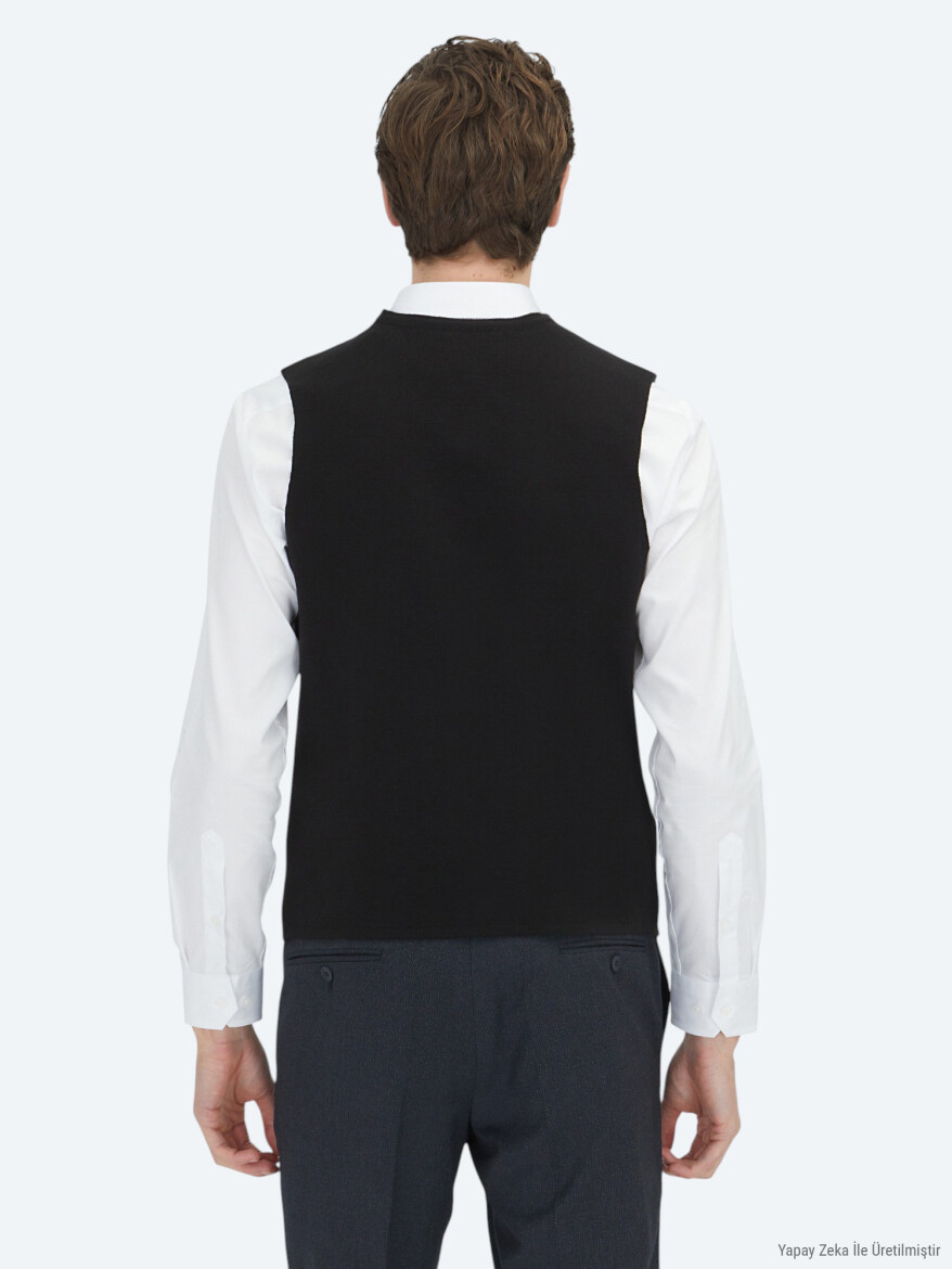 Black Regular Fit Casual Knitting Knit Vest - KİP