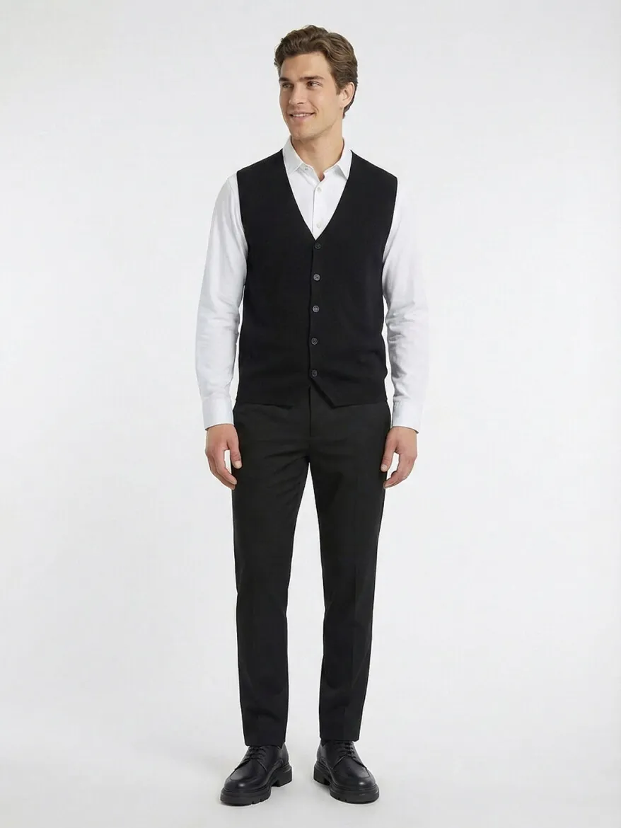 Black Regular Fit Casual Knitting Knit Vest - KİP