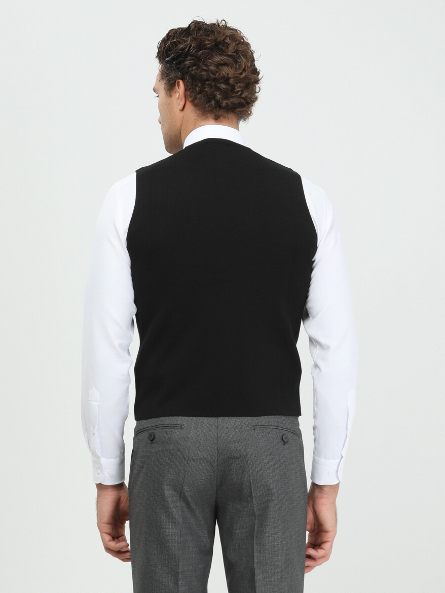 Black Regular Fit Casual Knitting Knit Vest - 4