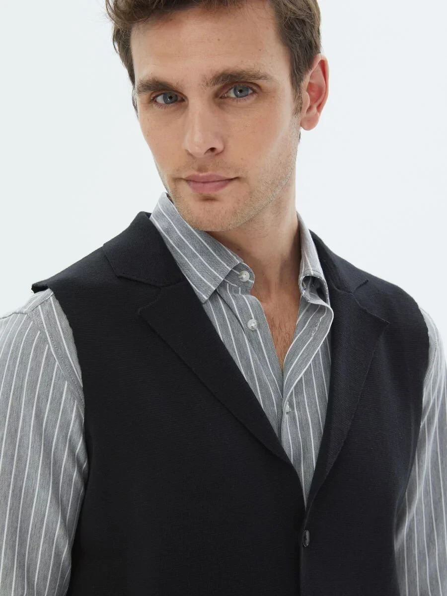 Black Regular Fit Casual Knitting Knit Vest - 6