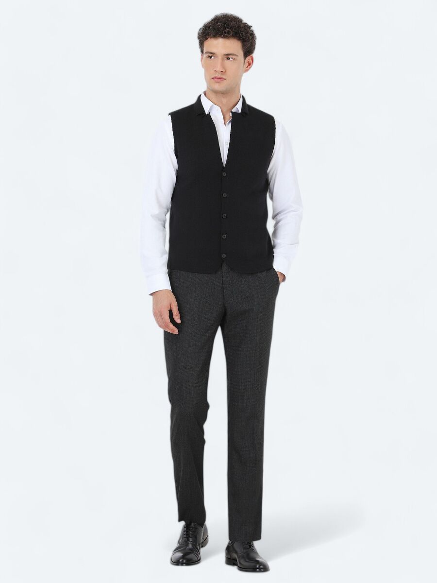 Black Regular Fit Casual Knitting Knit Vest - 2