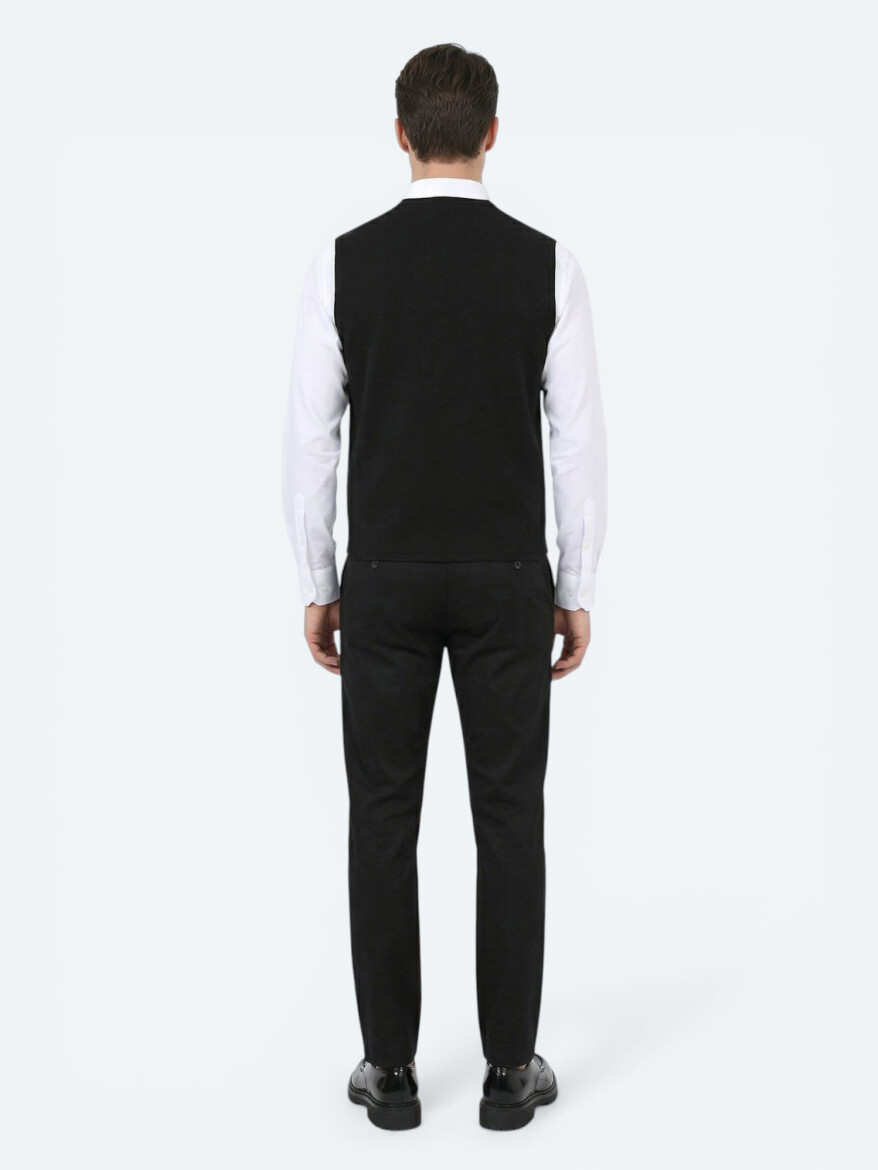 Black Regular Fit Casual Knitting Knit Vest - 4