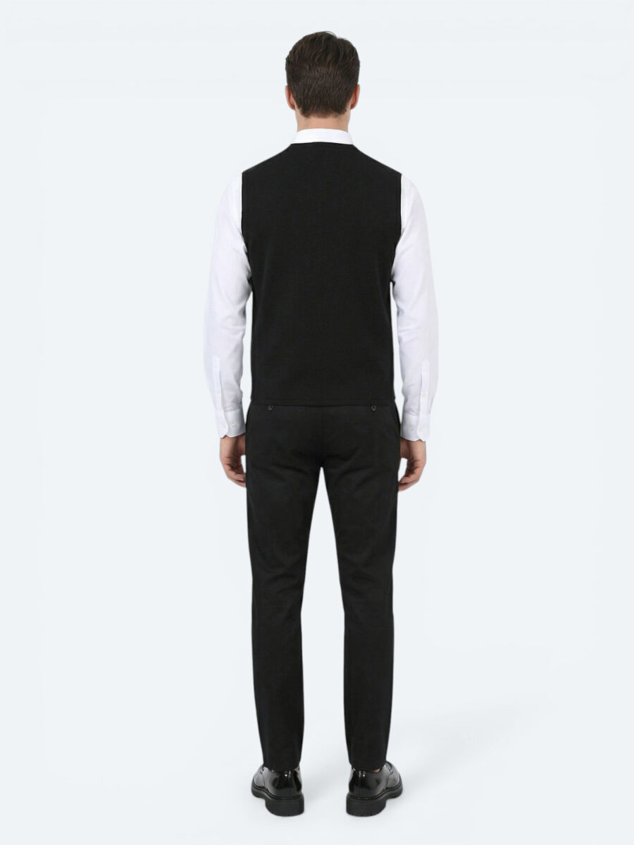 Black Regular Fit Casual Knitting Knit Vest - 4
