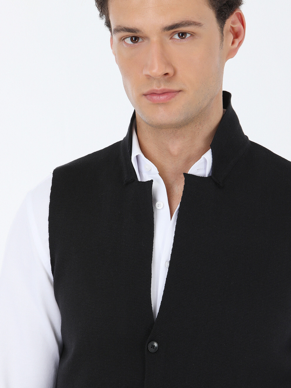 Black Regular Fit Casual Knitting Knit Vest - 3