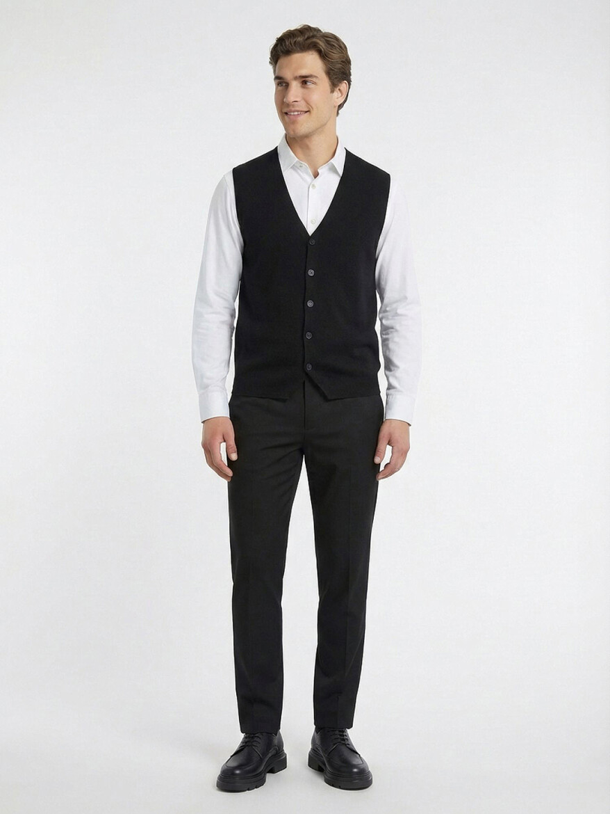 Black Regular Fit Casual Knitting Knit Vest - 2