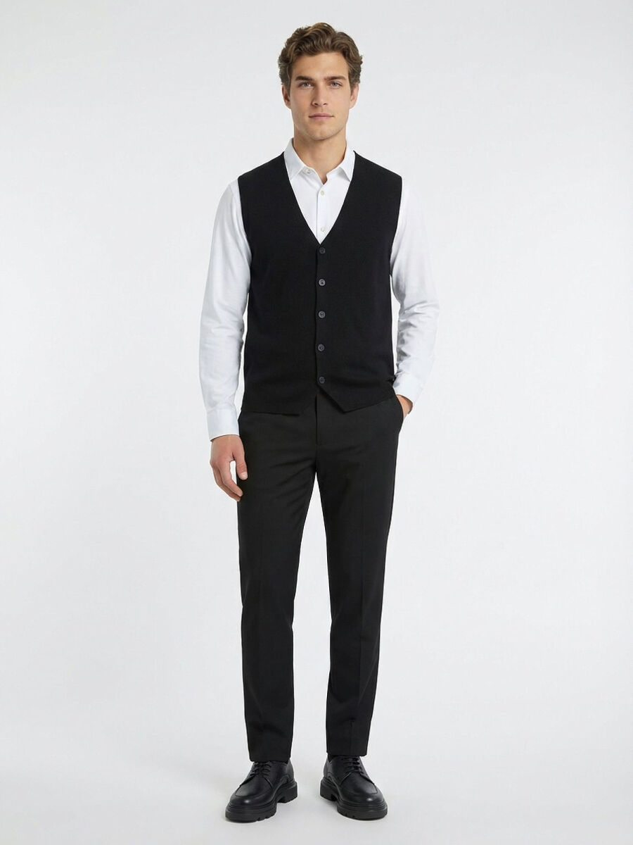 Black Regular Fit Casual Knitting Knit Vest - 4