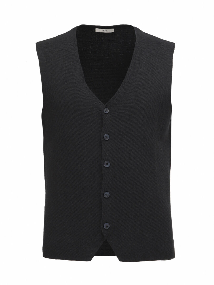 Black Regular Fit Casual Knitting Knit Vest - 6