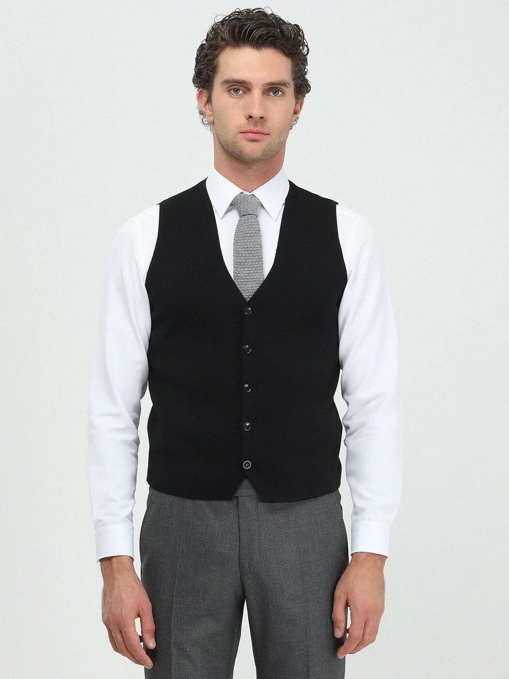 Black Regular Fit Casual Knitting Knit Vest - 2