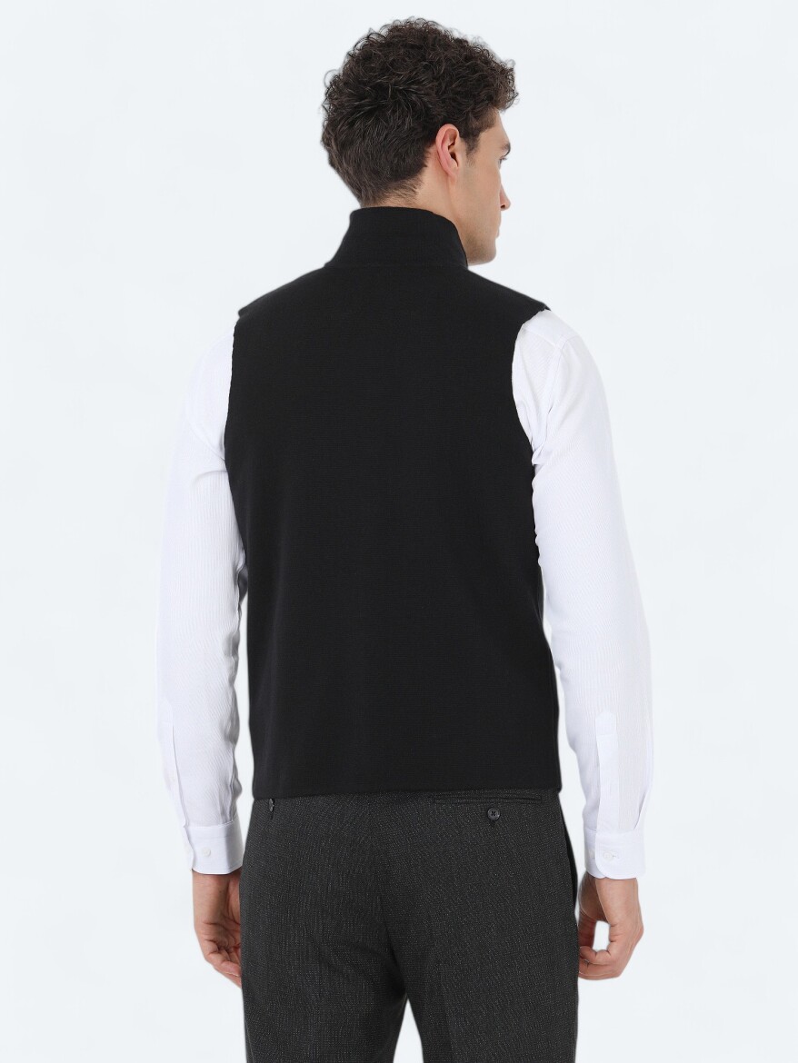 Black Regular Fit Casual Knitting Knit Vest - 4
