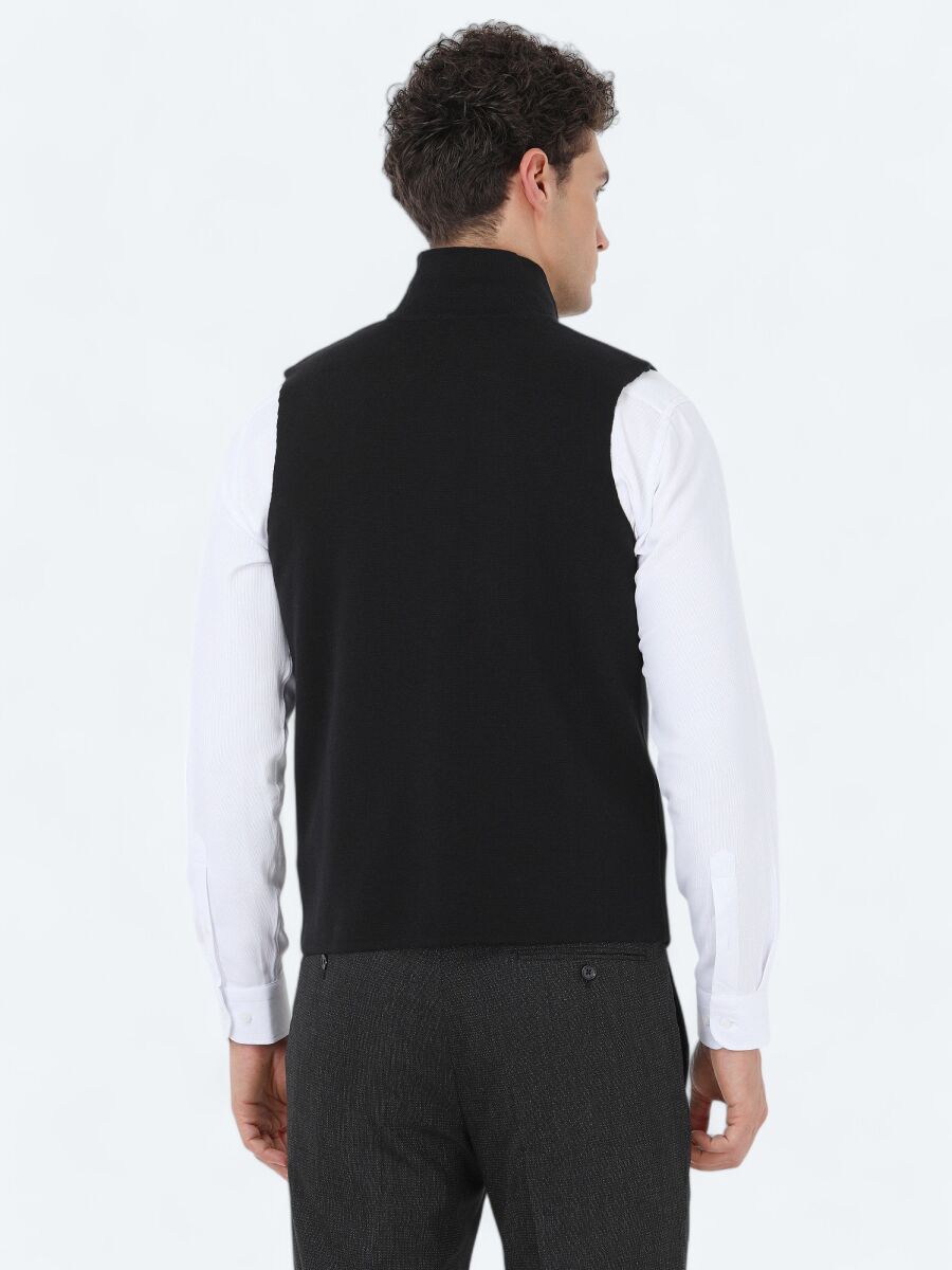 Black Regular Fit Casual Knitting Knit Vest - 4