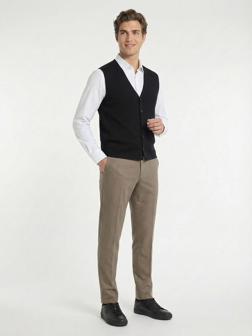 Black Regular Fit Casual Knitting Knit Vest - 3