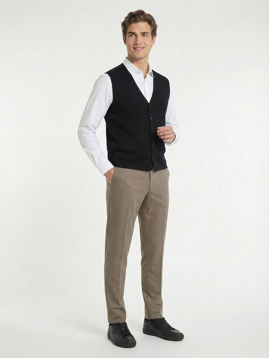 Black Regular Fit Casual Knitting Knit Vest - 3