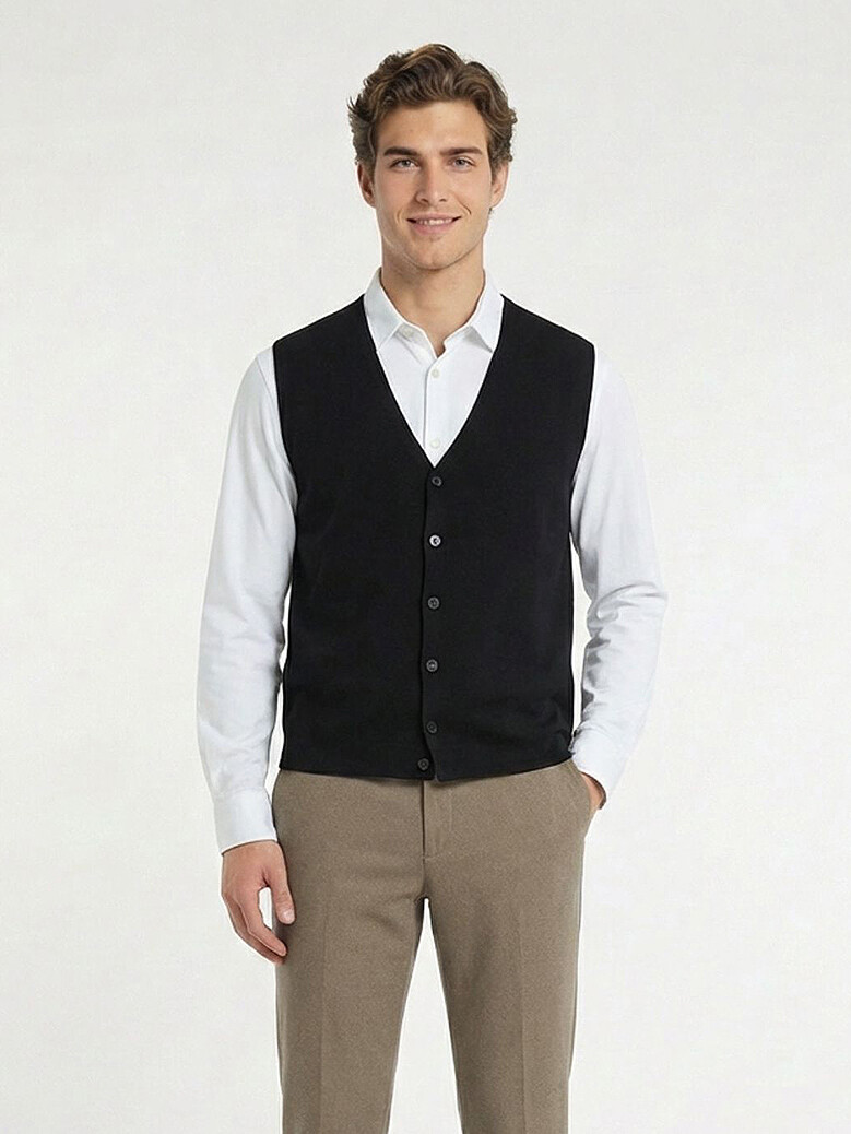 Black Regular Fit Casual Knitting Knit Vest - 4