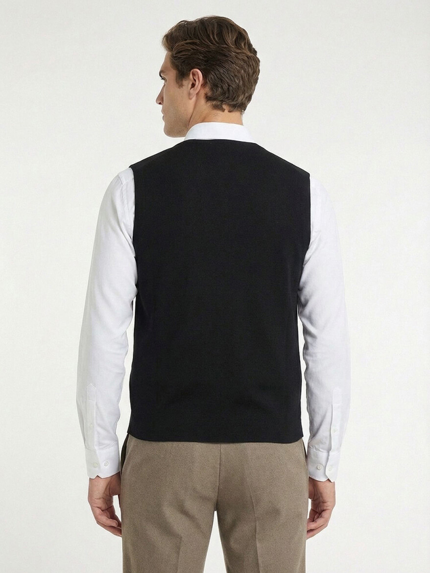 Black Regular Fit Casual Knitting Knit Vest - 5