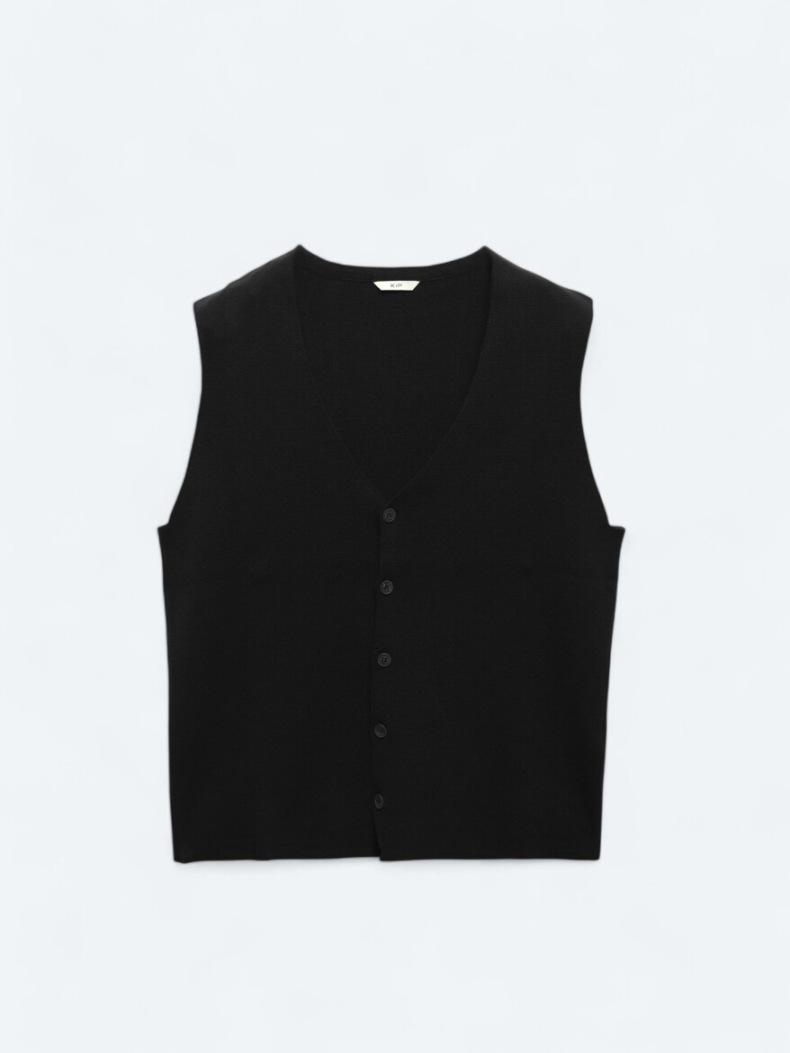 Black Regular Fit Casual Knitting Knit Vest - 6