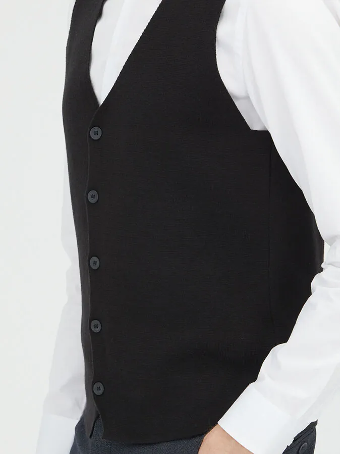Black Regular Fit Casual Knitting Knit Vest - 3