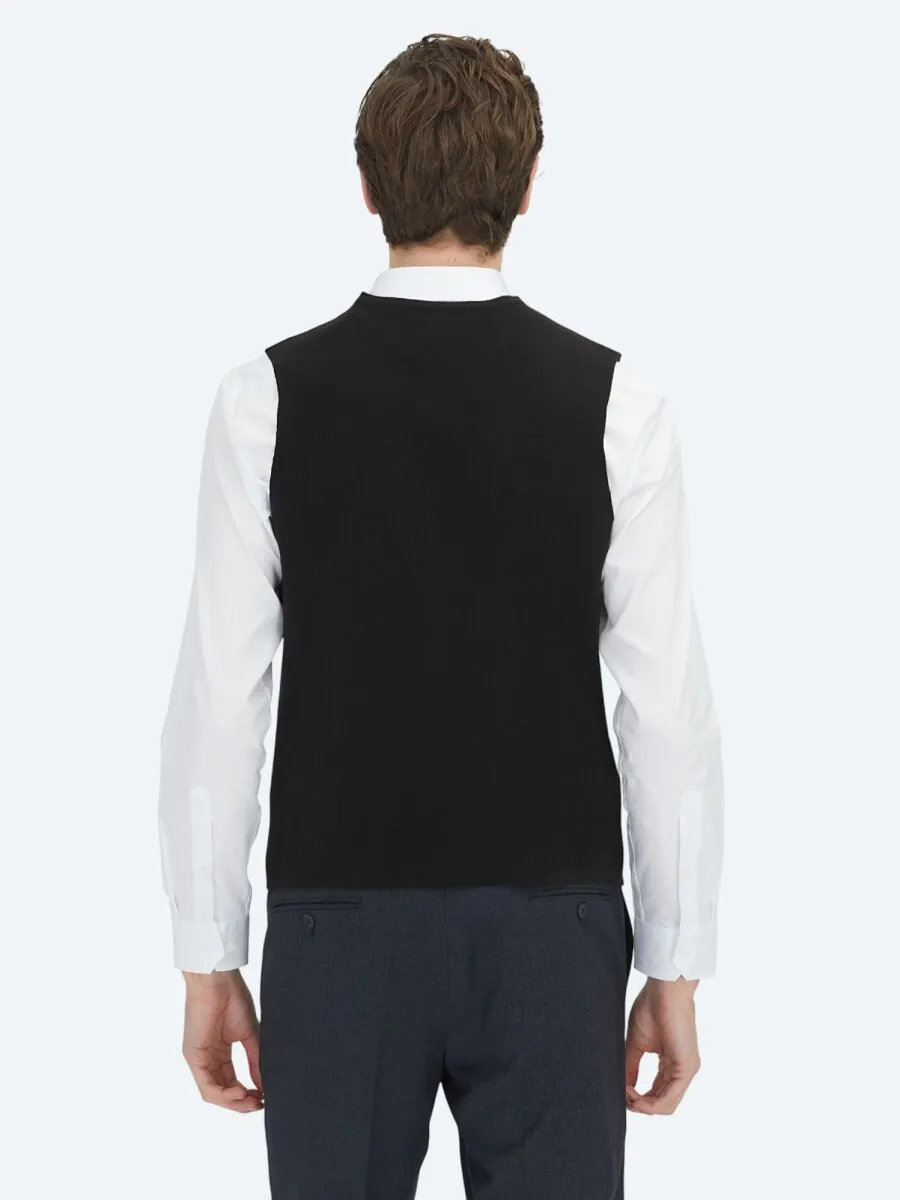 Black Regular Fit Casual Knitting Knit Vest - 4