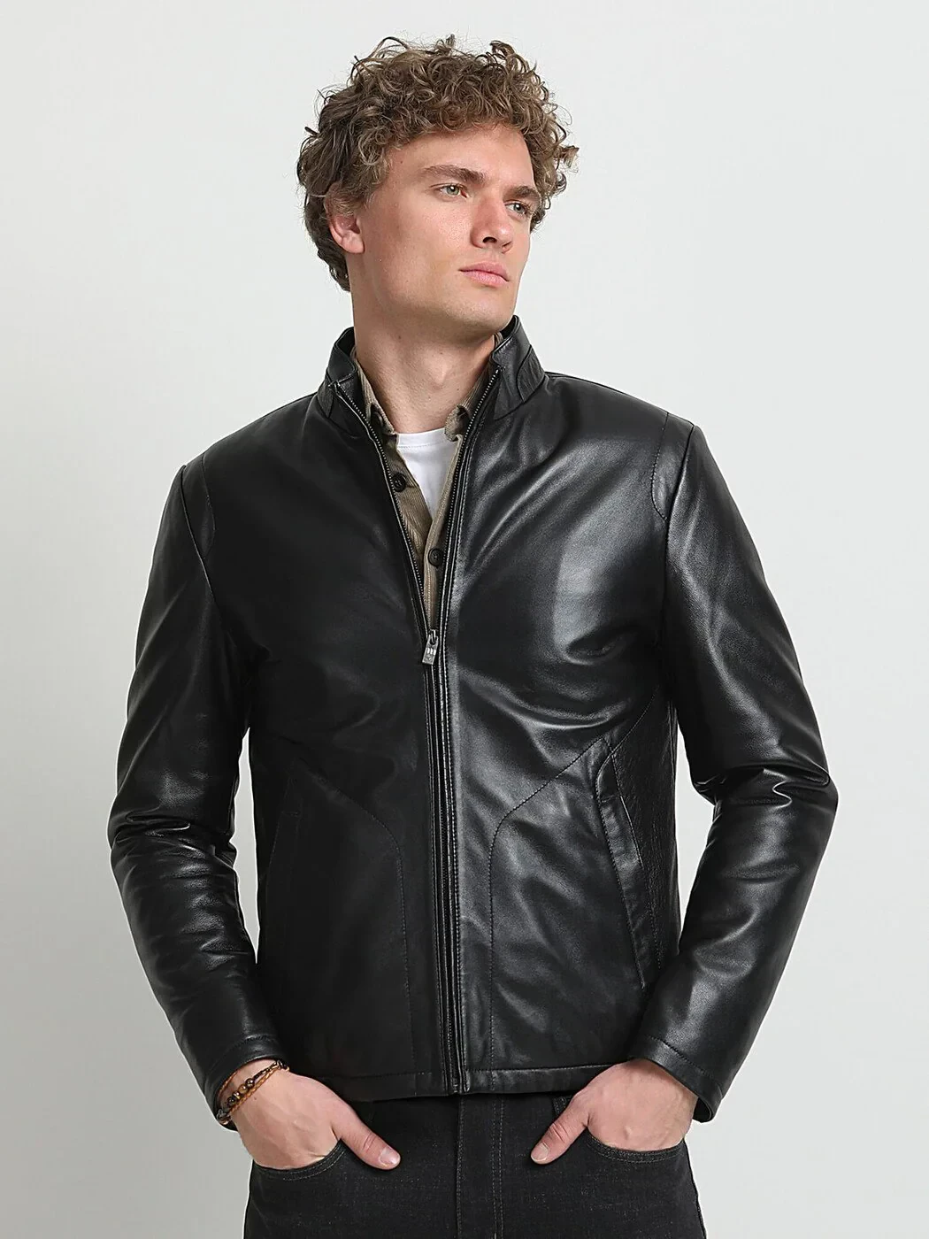 Black Regular Fit Casual Leather Leather Coat - 1