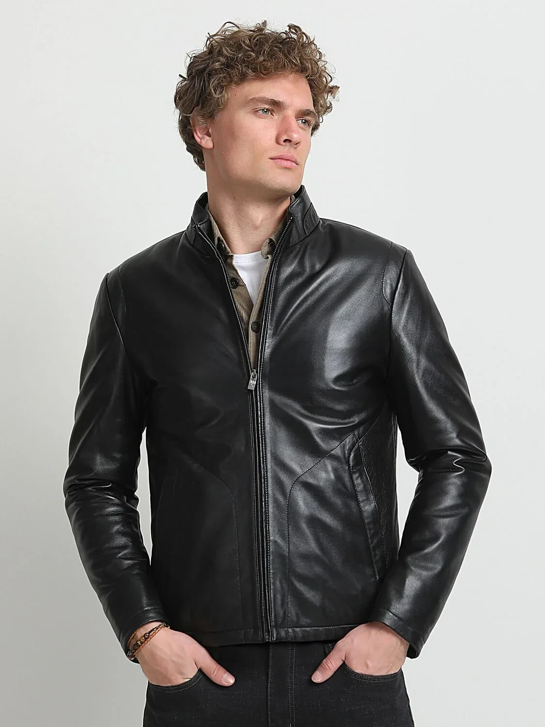 Black Regular Fit Casual Leather Leather Coat - 1