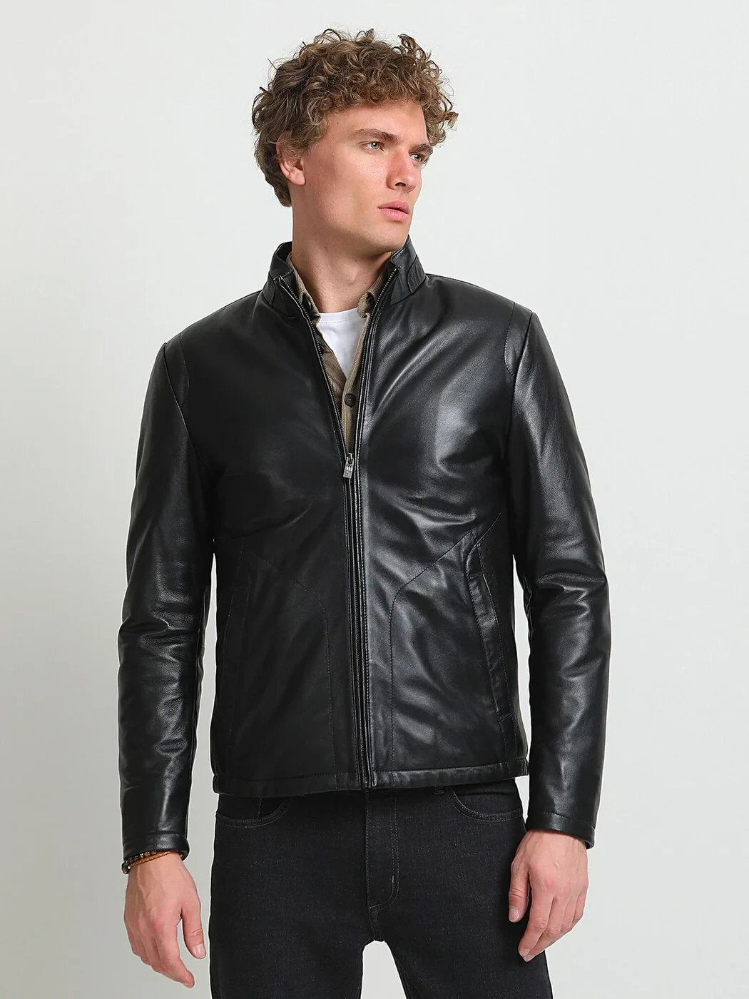 Black Regular Fit Casual Leather Leather Coat - 2