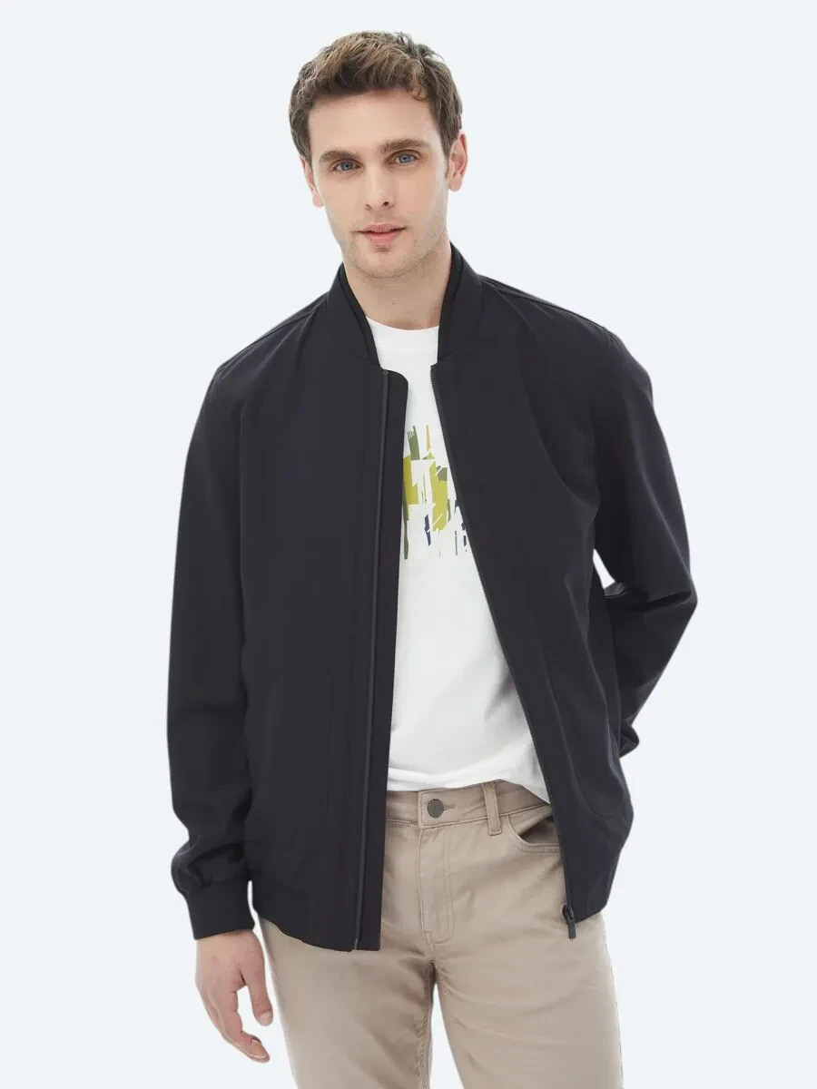Black Regular Fit Casual Weaving Coat - 1