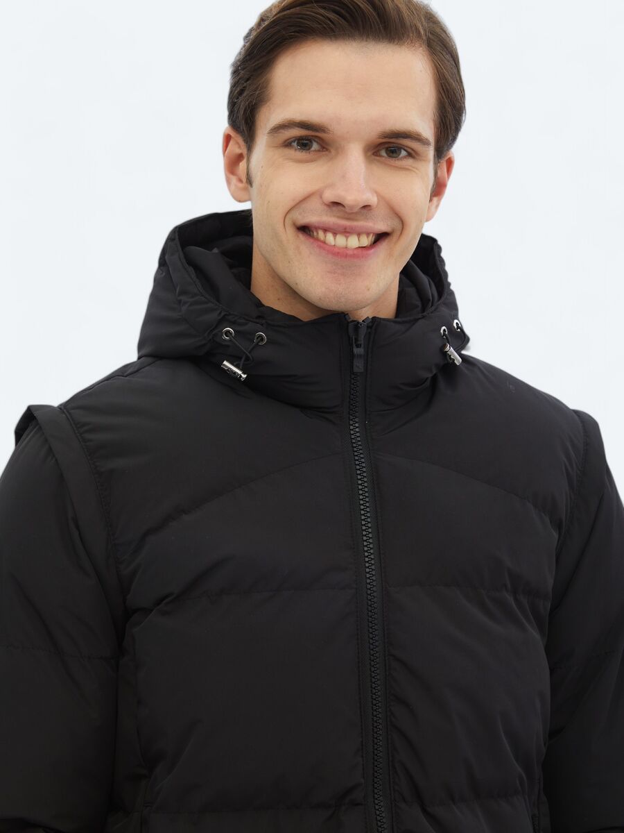 Black Regular Fit Casual Weaving Coat - 3