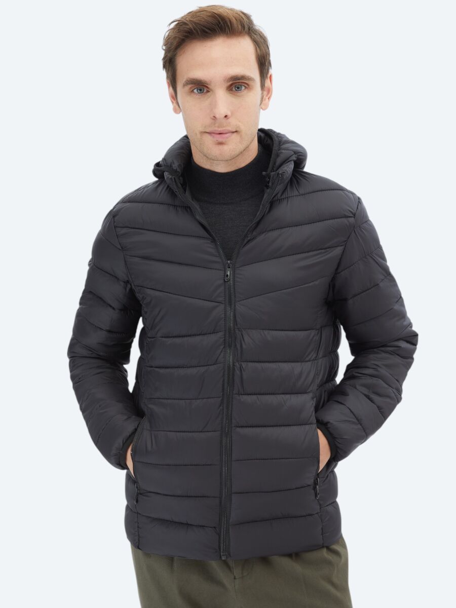 Black Regular Fit Casual Weaving Coat - 1