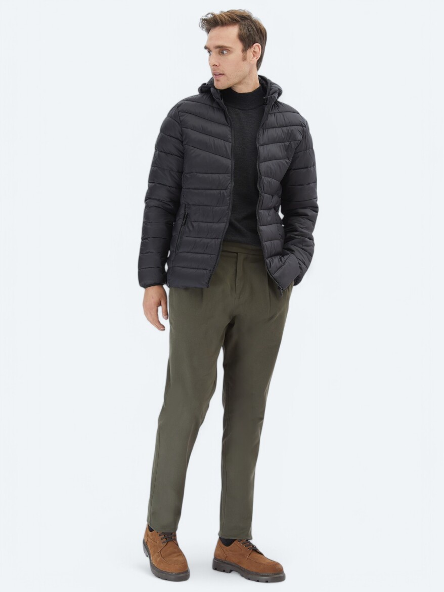 Black Regular Fit Casual Weaving Coat - 2