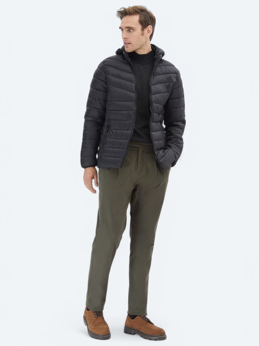 Black Regular Fit Casual Weaving Coat - 2