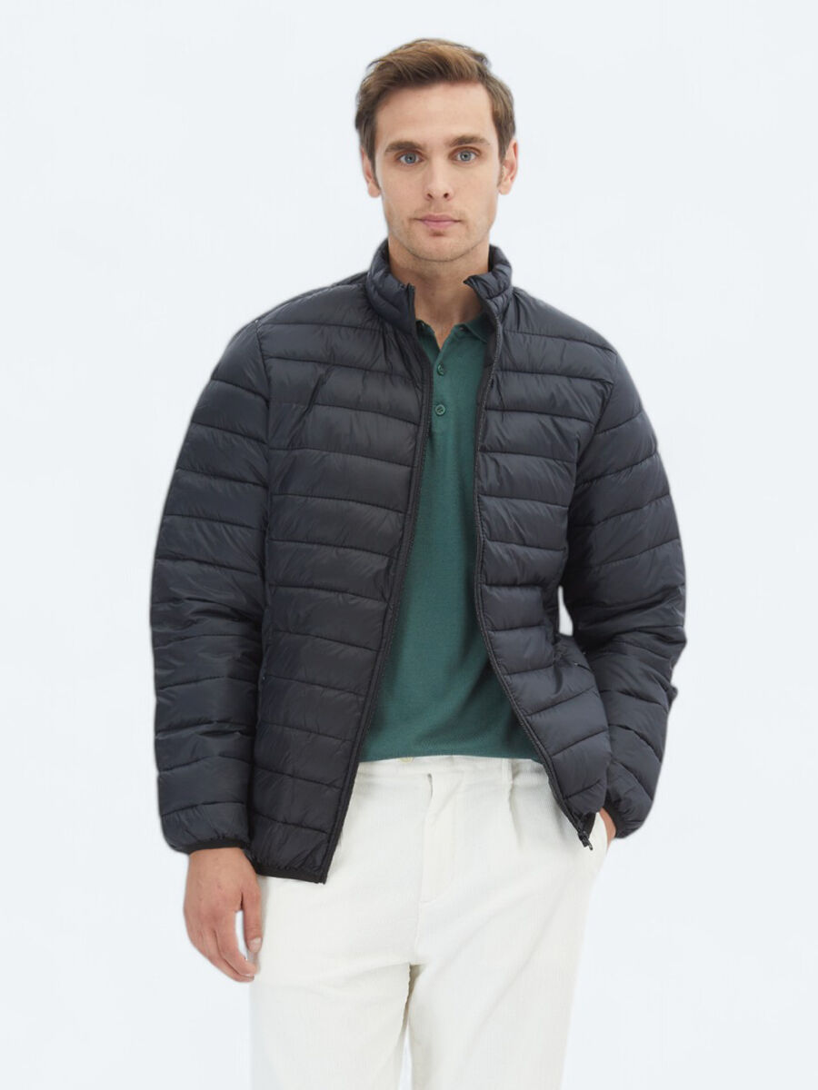 Black Regular Fit Casual Weaving Coat - 1