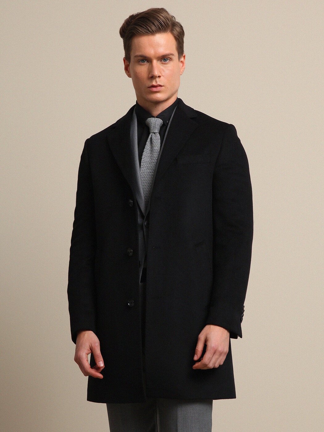 Black Regular Fit Casual Weaving Overcoat - 3