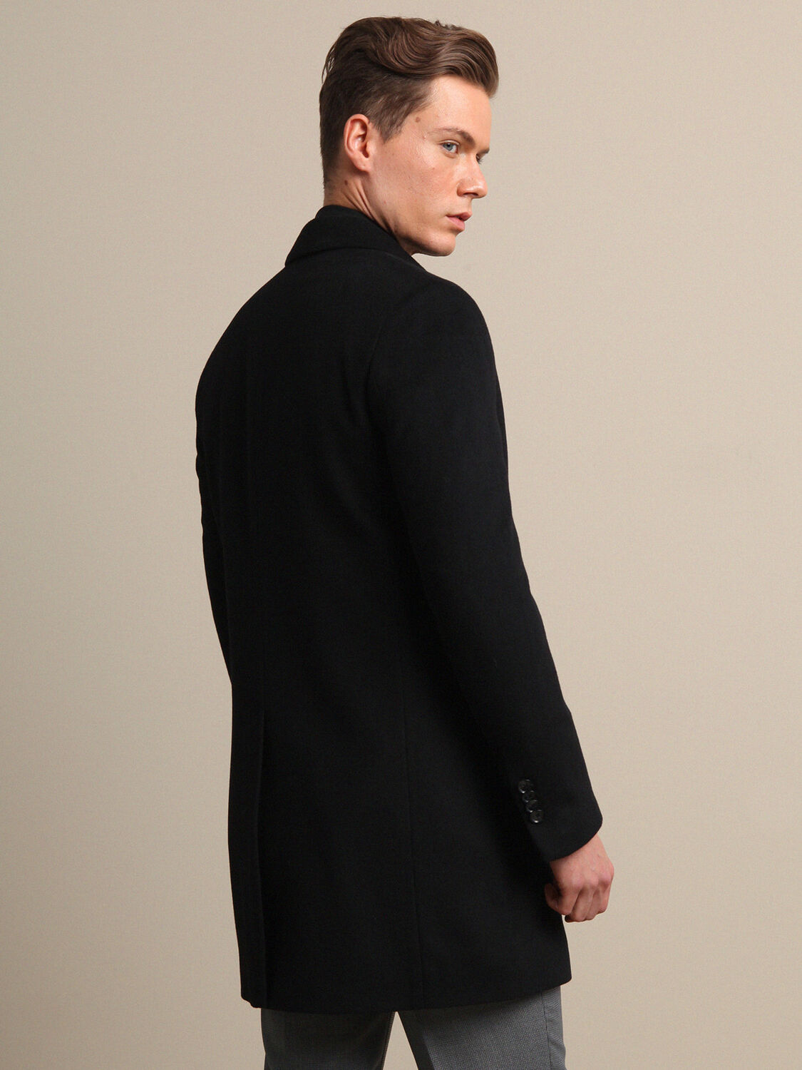 Black Regular Fit Casual Weaving Overcoat - 4