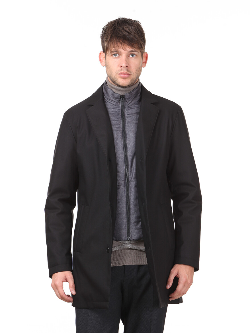 Black Regular Fit Casual Weaving Rain Coat - 2
