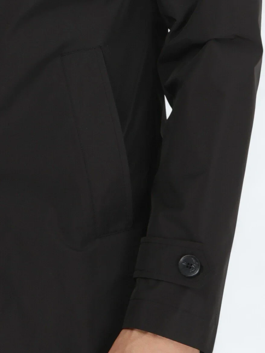 Black Regular Fit Casual Weaving Rain Coat - 4