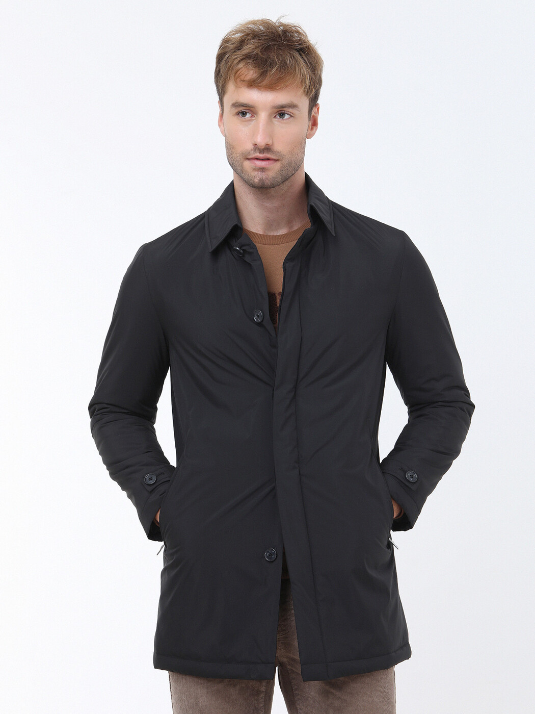 Black Regular Fit Casual Weaving Rain Coat - 3