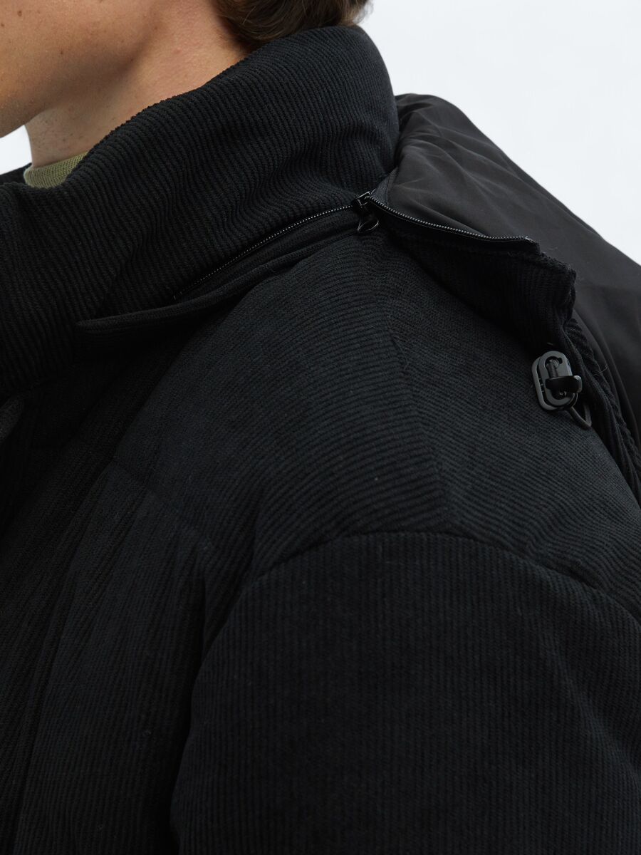 Black Regular Fit Casual Weaving Removable Hood Coat - 8