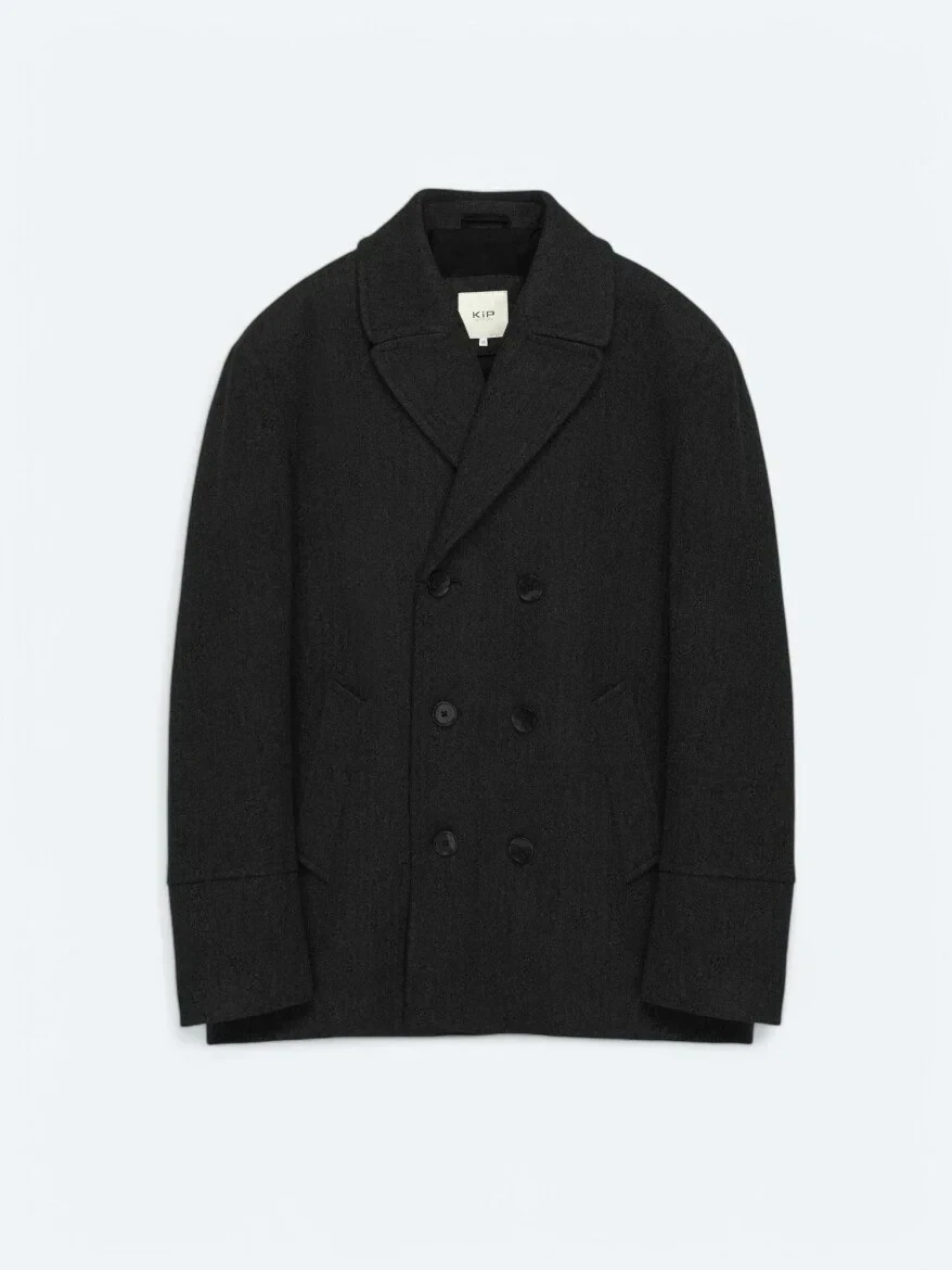 Black Regular Fit Double Breasted Collar Casual Knitting Coat 