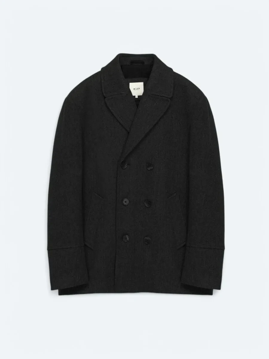 Black Regular Fit Double Breasted Collar Casual Knitting Coat - 1