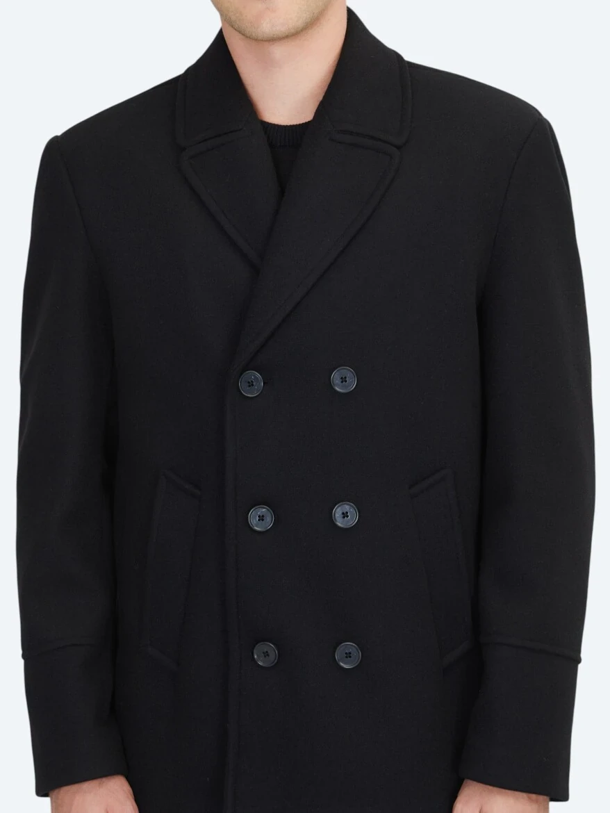 Black Regular Fit Double Breasted Collar Casual Knitting Coat 