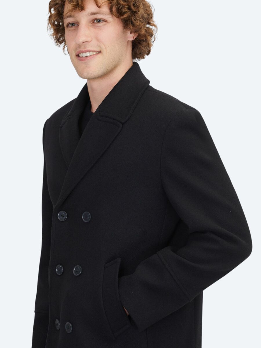 Black Regular Fit Double Breasted Collar Casual Knitting Coat - 3