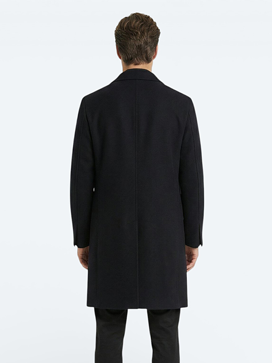 Black Regular Fit Double Breasted Collar Classical Weaving Overcoat - 4