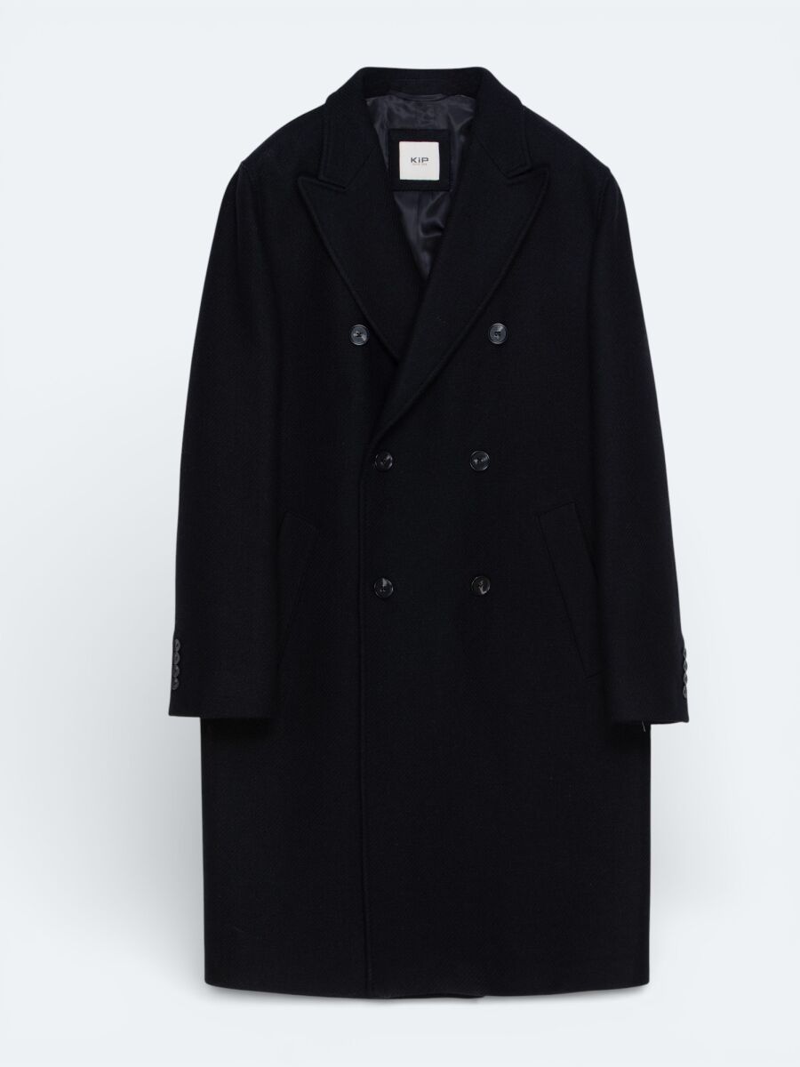 Black Regular Fit Double Breasted Collar Classical Weaving Overcoat - 6