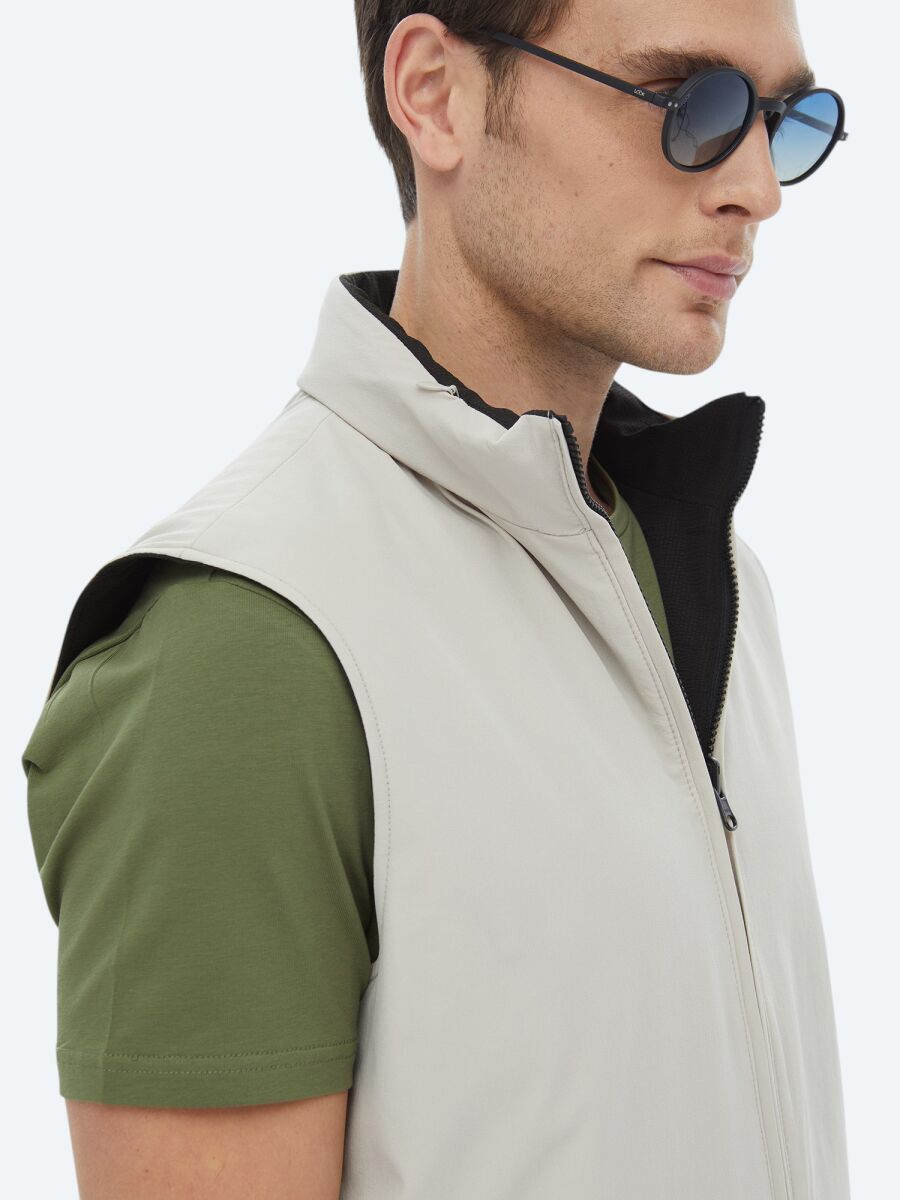 Black Regular Fit Hidden Hood Casual Weaving Double-Sided Puffer Vest - 4