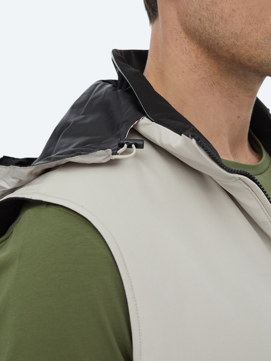 Black Regular Fit Hidden Hood Casual Weaving Double-Sided Puffer Vest - 8