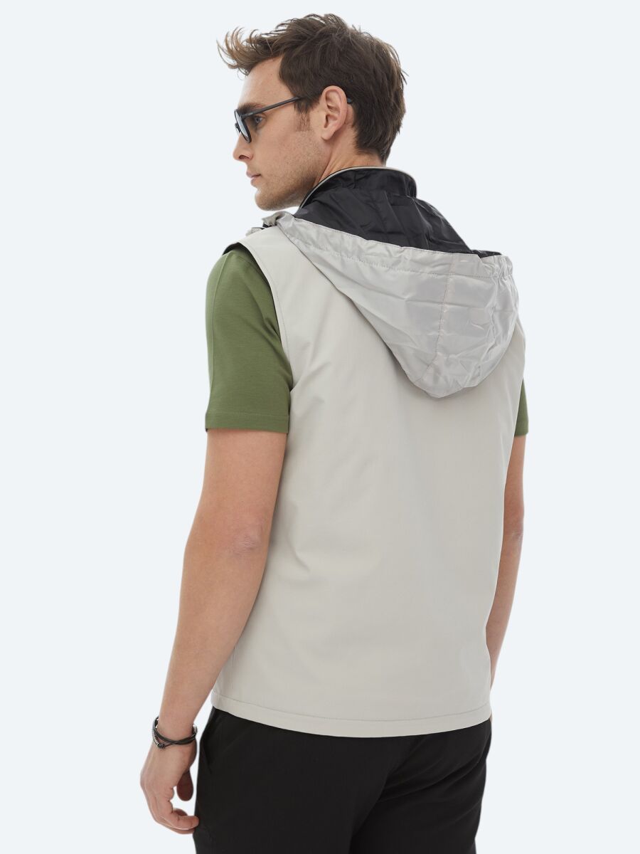 Black Regular Fit Hidden Hood Casual Weaving Double-Sided Puffer Vest - 9