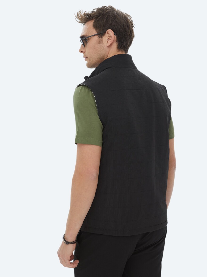 Black Regular Fit Hidden Hood Casual Weaving Double-Sided Puffer Vest - 10